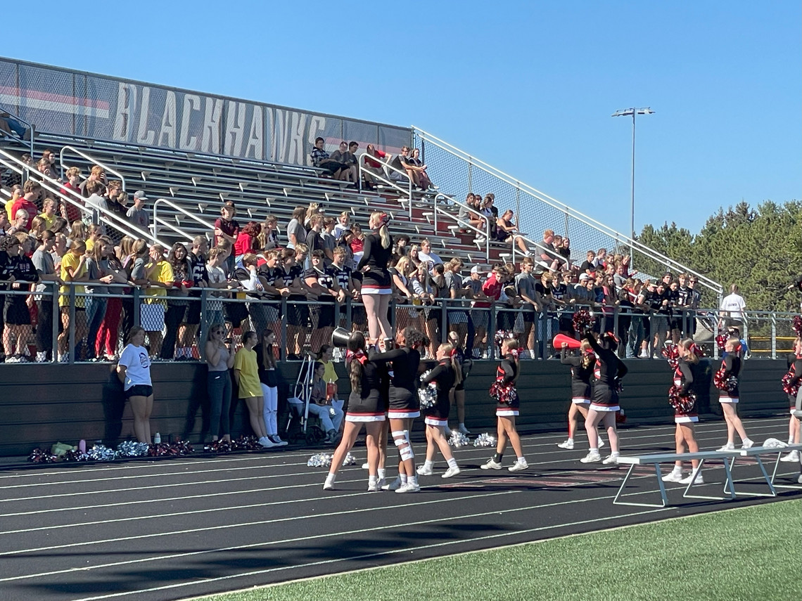 Cheerleaders leading a pep fest.