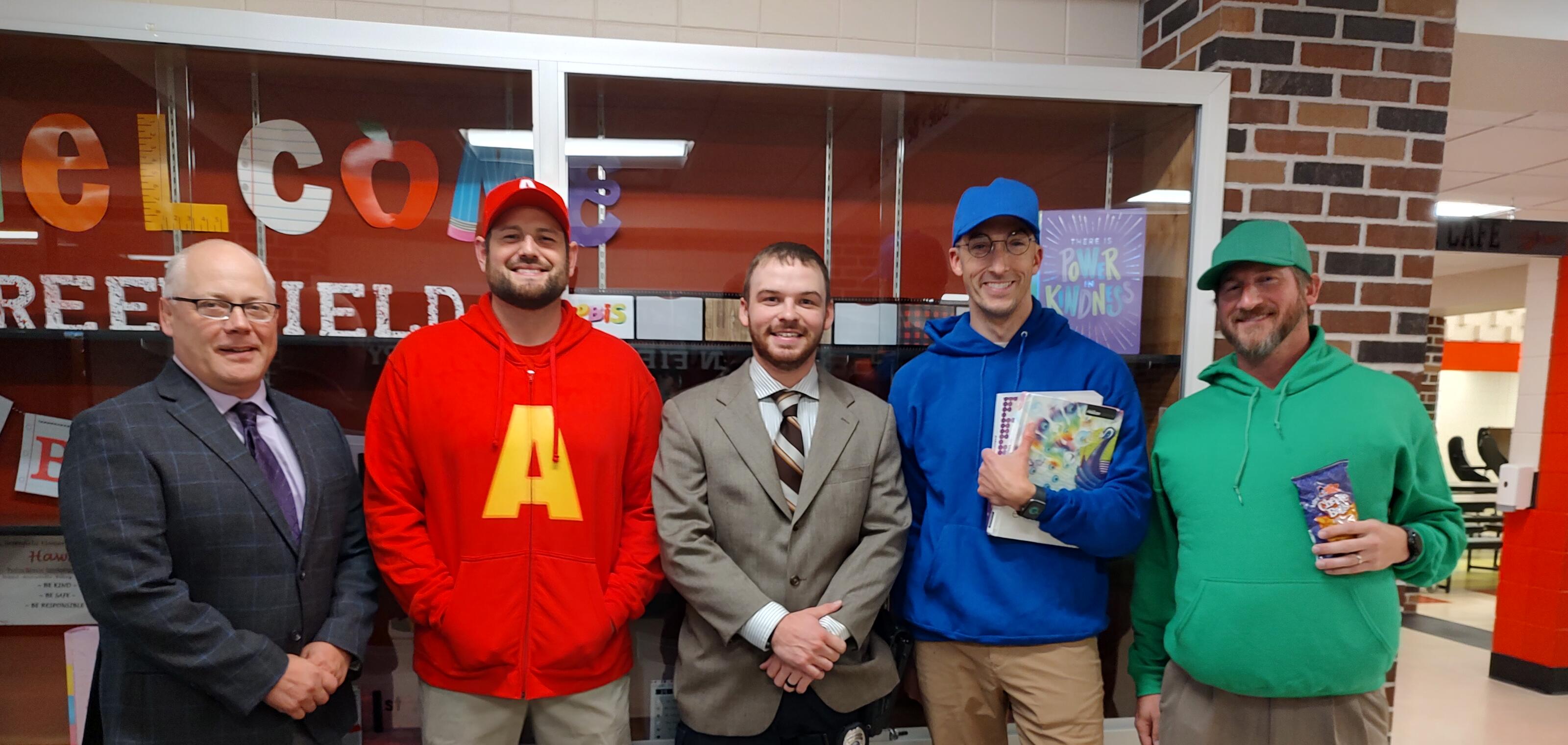 Elementary Staff dressed as Alvin and the Chipmunks for Halloween.