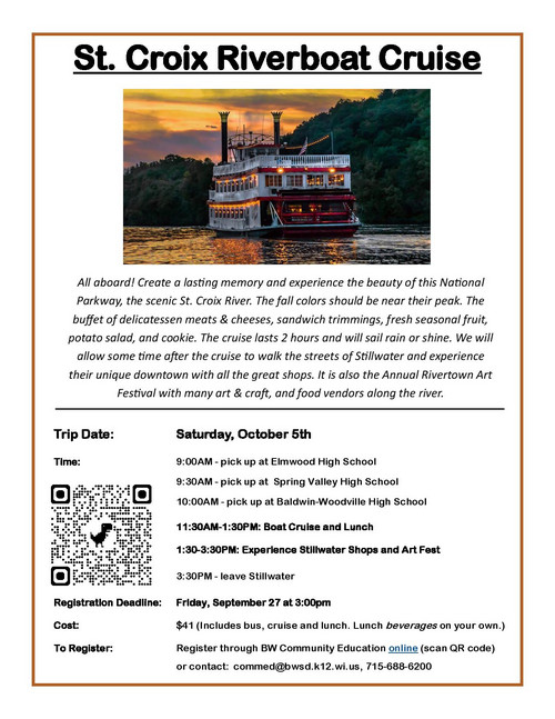 St Croix Riverboat Cruise 10.5.21